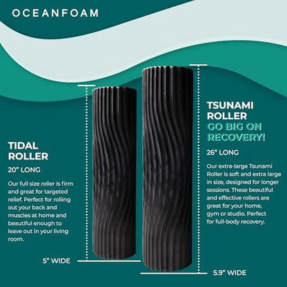Tsunami Roller (Black & Charcoal Marbled) - Extra-Large, 26" x 5.9" - Soft, Textured Foam Roller for Physical Therapy, Back Pain, Exercise & Stretching - Yoga, Athletics, & Wellness