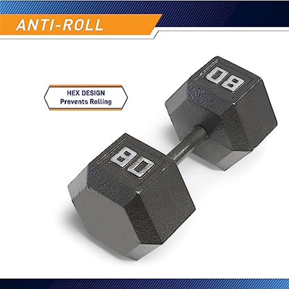 Marcy Cast Iron Hex Dumbbells Collection - Available size from 3-lb to 100-lb, SOLD INDIVIDUALLY - style: 80lbs