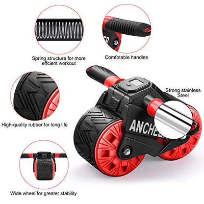 ANCHEER Ab Roller for Abs workout, Ab Wheel Roller with Knee Pad Mat and Intelligent Display, Fitness Ab Carver Pro Roller with Automatic Rebound, Ab Workout Equipment for Abdominal Exercise