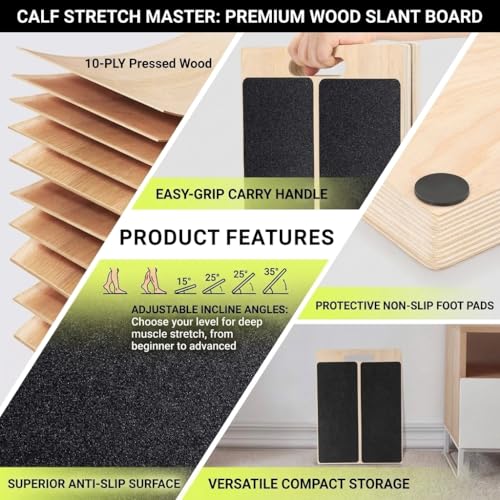 Complete 4-in-1 Fitness Bundle, Slant Board Bundle with Gym Ball and 2 Exercise Straps, Slant Board for Calf Stretching, Portable Board for Strength Training, Balance, and Core Training.