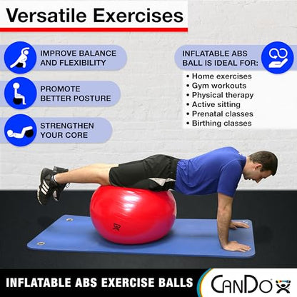 CanDo Inflatable Exercise Ball - Green 25.6", Durable Extra Thick Non-Slip Stability Ball for Core Workouts, Yoga, Pilates, Active Seating, Physical Therapy, Pregnancy, Home Gym, Flexibility