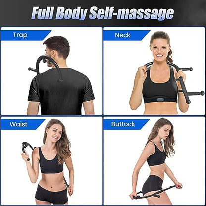 Trigger Point Massage Cane for Back Neck and Shoulder Relief, Deep Tissue Muscle Massage Hook for Knots and Tension, Ergonomic Self Massage Tool for Hard-to-Reach Areas, Lightweight Portable (Black)