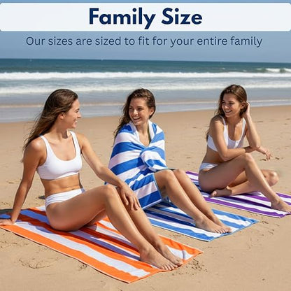 Beach Towels 6 Pack Large 30x60-100% Cotton Beach & Pool Towels Bulk Cabana Stripe - Quick Dry Bath Towel Set for Swim, Beach Essentials, Bathroom, Hot Tub, Yoga, Hotel & Airbnb Guests - color: Green, Purple, Turquoise, Orange, Royal Blue, Pink