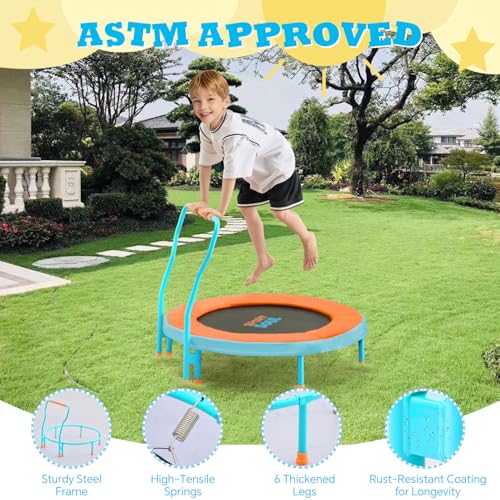 Mini Trampoline for Kids 3-6 with Super Safe Foam Handle Bar, 3ft Toddler Trampoline Indoor with No-Gap Cover for Indoor and Outdoor