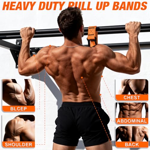 Heavy Duty Pull Up Assistance Bands, Pull Up Assist Band with Dual Foot Rests for Men, Adjustable 4 Resistance Bands for Back Workout, Home Gym Strength Training Equipment for Pull Up Bar