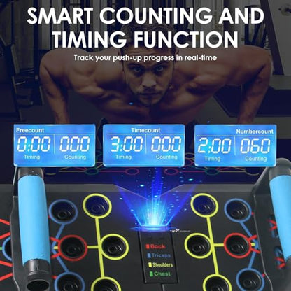 Push Up Board with Resistance Bands, Foldable Push Up Bar with Counter/Timer, Multi-function Push-Up Stand Home Workout Equipment with Handles for Fitness Burn Fat Chest Strength Training