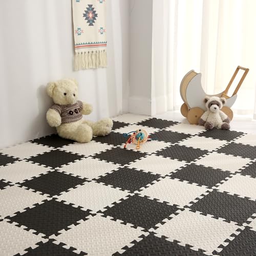 36 Tiles Foam Play Mat, Non-Toxic Square Foam Floor Tiles for Kids - color: White/Black, size: 36 Pcs/70.8*70.8