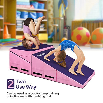 Matladin Incline Gymnastics Wedge Mat, Folding Gymnastics Mat for Kids Girls Home Training Exercise
