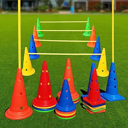 YXXSDP Professional Hurdle Cone Set, Adjustable Training Cones and Agility Poles, Multi-Sports Practice Equipment for Kids Pets Adult - color: Round Cones+1m Pole
