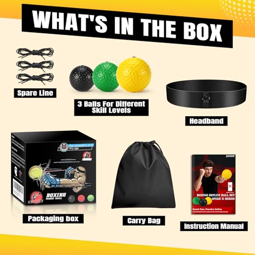 Boxing Reflex Ball Set | Punch Counter APP Included,3 Balls with Different Weights, Adjustable Headband | Hand Eye Reaction Trainer | Boxing Gym Equipment | Fun Fitness for All Ages