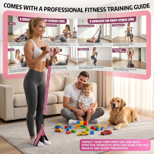 Pedal Resistance Band with Handle, 90LBS Adjustable Exercise Band - color: Pink