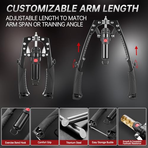Chest & Arm Twister & Core Trainer, 3 in 1 Hydraulic Power Chest Workout Equipment with Ab Roller Wheels and Hooks, 22-440lbs for Strength Trainer, Home Gym Equipment for Full Body Strength Training