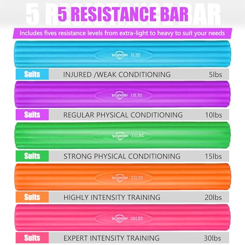 Flex Therapy Bar and Grip Strength Trainers set, Physical Therapy & Resistance Bar for Golfers Elbow, Tendinitis, Wrist,Forearms Pain, Improve Grip Strength and Relieve Pain - color: Blue/Purple/Green/Orange/Pink
