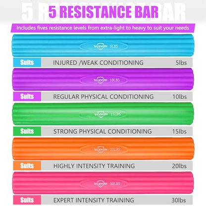 Flex Therapy Bar and Grip Strength Trainers set, Physical Therapy & Resistance Bar for Golfers Elbow, Tendinitis, Wrist,Forearms Pain, Improve Grip Strength and Relieve Pain - color: Blue/Purple/Green/Orange/Pink