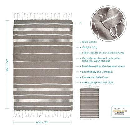 Cacala 100% Turkish Cotton Kitchen Tea Towels, Highly Absorbent Luxury Soft Quick Drying Dish Towel with Hanging Loop for Gym, Yoga, Bath, Sports, Cleaning and Kitchen (23 x 36) - color: Light Brown