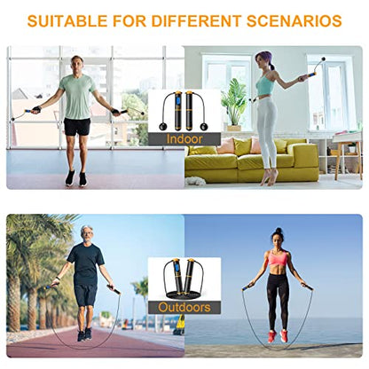 Smart Jump Rope, Multifun Speed Skipping Rope with Weight/Lap/Time/Calorie Counter Adjustable Digital Counting Jump Ropes for Home Gym, Cordless Jumping Rope for Men Women Kids