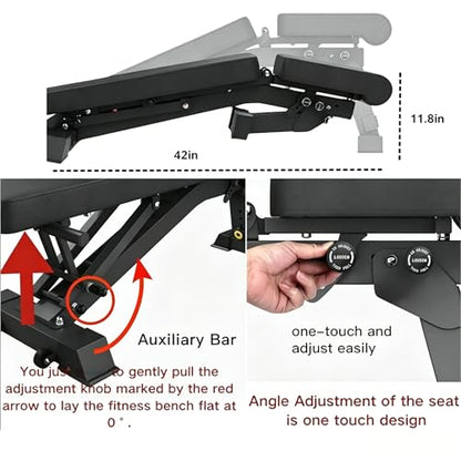 BARWING Adjustable Weight Bench Workout Bench, 1000/1300 LBS Heavy Duty Incline Decline Bench for Home Gym, Easy Assembly Foldable Training Lifting Bench - color: Matte Black