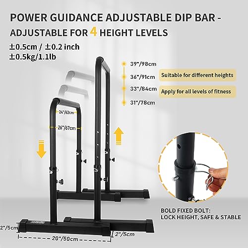 POWER GUIDANCE Dip Bar, Dip Stand Station for Full Body Strength Training, Adjustable Height 30Inches - 38.6Inched, 3 Colors Available - color: 2. black