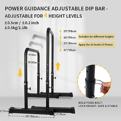 POWER GUIDANCE Dip Bar, Dip Stand Station for Full Body Strength Training, Adjustable Height 30Inches - 38.6Inched, 3 Colors Available - color: 2. black