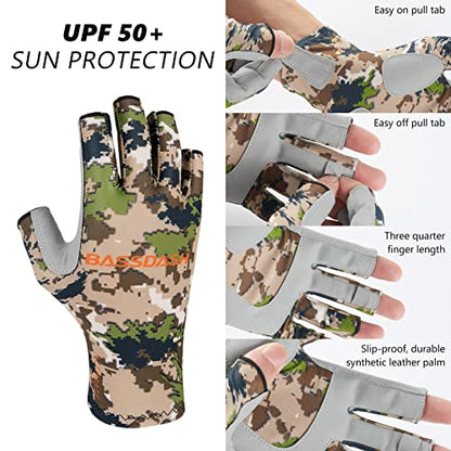 BASSDASH ALTIMATE UPF 50+ Sun Protection Fingerless Fishing Gloves Men - color: ALTIMATE I - Highland, size: Medium