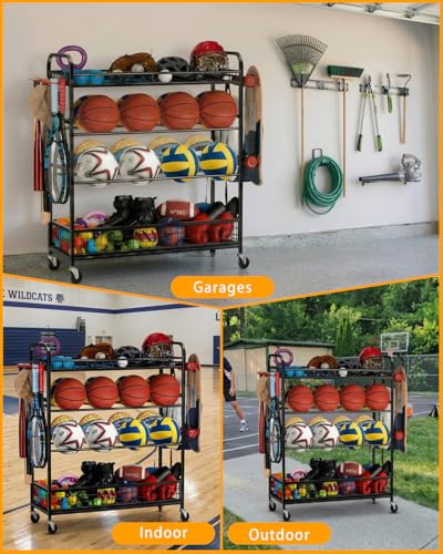 EXTCCT Garage Sports Equipment Organizer - Rolling Ball Storage with Wheels - color: Black