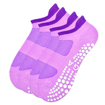 Busy Socks 2 Pack Women Ankle Non Slip Yoga Pilates Grip Socks with Cushion - color: 2 Pairs Purple