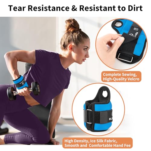 ELEAMY Wrist Weights for Women & Men - 0.5/1/1.5/2/3lb*2 Pairs - color: Black-Blue, size: 2.0 Lbs Each (4.0 Lbs Pair)