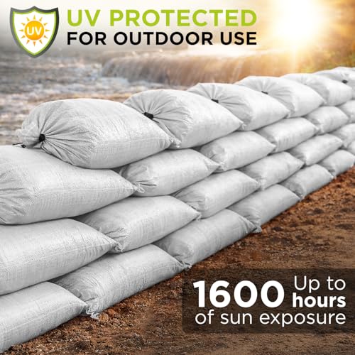 Heavy Duty Sand Bags Pack of 3, White Empty Sandbags with Built-In Ties, Woven Polypropylene UV Protection 1600 Hours, Fillable Sand Bags for Flood Control, Weight, 10x14 inches, 15 Pounds Volume