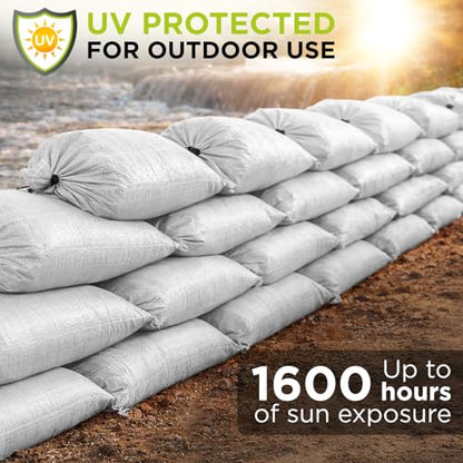 Heavy Duty Sand Bags Pack of 3, White Empty Sandbags with Built-In Ties, Woven Polypropylene UV Protection 1600 Hours, Fillable Sand Bags for Flood Control, Weight, 10x14 inches, 15 Pounds Volume