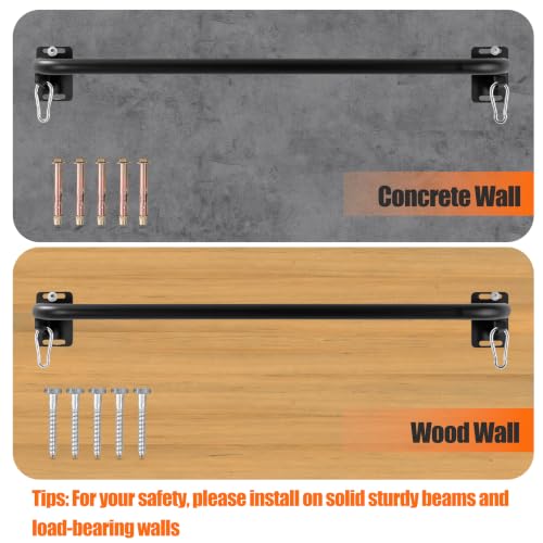 Wall Mounted Pull Up Bar, Carbon Steel Doorway Chin Up Bar for Home Gym - color: Black- Ab Straps