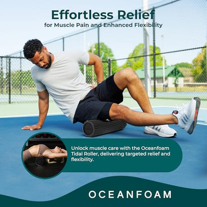 Tidal Roller - Black - Muscle Massage Foam Roller for Back Pain & Stretching - Firm and Ergonomic Wide Wave Textured - Yoga, Athletics, & Wellness - Full Size, 20" x 5" - color: Black