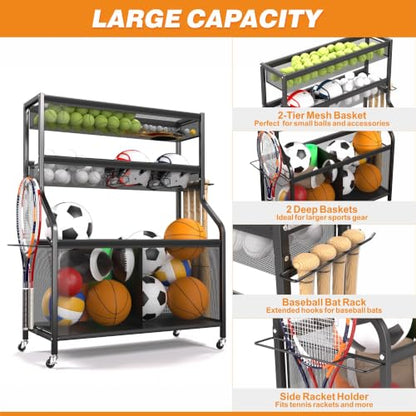 Ultrawall Sports Equipment Organizer, Golf Bag Stand w/Ski & Ball Storage - size: 36in