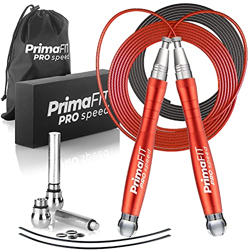 Jump Rope Pro Speed Skipping Rope Adjustable Adult Jumping Rope Weighted Aluminium Handles for Double Dutch Boxing Workout Crossfit Exercise Fitness Spare Cable Weights Protectors Carry Bag - color: Red