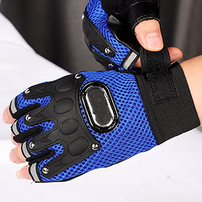 Mens Half Finger Weight Lifting Workout Glove Adult Fingerless Fitness Driving Glove Non-Slip Breathable Outdoor Motorcycle Camping Mitten - color: Blue