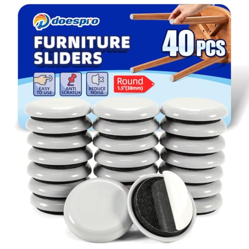 40PCS 1.5" Furniture Sliders for Hardwood Floors & Carpet, Self-Stick - color: 01 Pe Sliders Round, size: 1.5"(40 Pack)