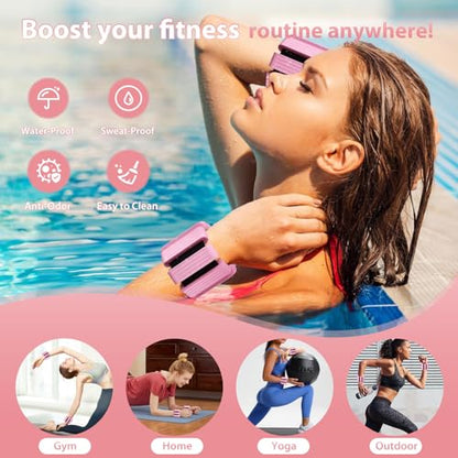 Pilates Wrist and Ankle Weights for Women - Adjustable Weighted Bangles for Men, 2 lbs Weighted Arm Bands Foot Leg Weights for Walking, Yoga, Training, Exercise, Running, Set of 2 (1LB Each) - color: Pink