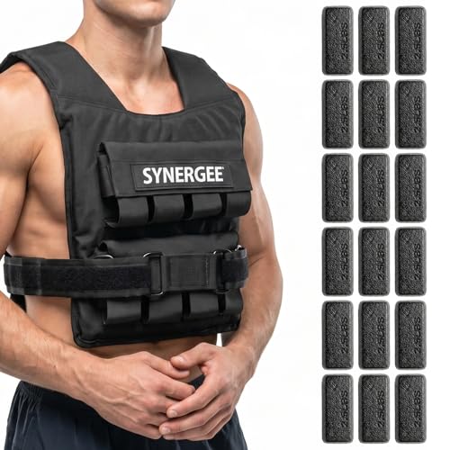 Synergee Adjustable Weighted Vest for Men & Women – 20 LB, 30 LB & 40 LB Options with Removable 2.5 LB Cast Iron Weights – Training Vest for Running, Rucking, Walking & Strength Training - color: 40LB