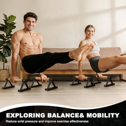 Wood Push Up Bars Parallettes Bars with Rubber Feet, Anti-slip Handstand Bars for Calisthenics, Equipment for Home, Push Up Handles for Floor, Handstand Push Up Handles, Support 600 LB