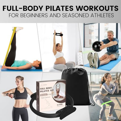 Pilates Kit for Women 13PCS, Pilates Ring and Ball Set with Magic Circle, Resistance Bands Set, Figure 8 Band, Yoga Ring & Grip Socks, Home Workout Equipment Essentials Starter Kit for Beginners - color: Black