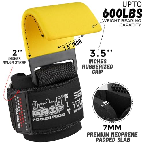 Weight Lifting Rod Hooks Heavy Duty Wrist Wraps Power Weight Lifting Training Gym Grips Straps Set of 2 - color: Yellow, size: WOMEN-Wrist Size Small/Medium