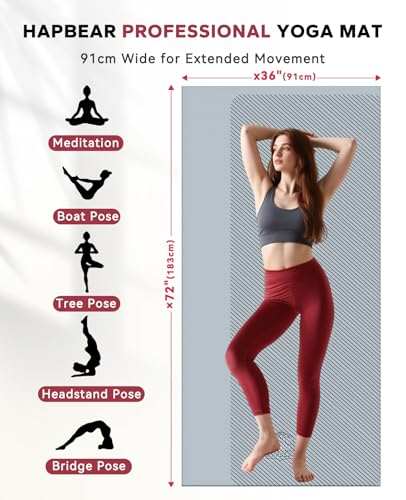 HAPBEAR Large Yoga Mat - 72"x36" Extra Wide Exercise Mat - 1/4" Thick Dual Color PVC | Anti-Slip Surface & High Cushioning - Ideal for Yoga, Pilates & Home Workouts - Bonus Mesh Bag