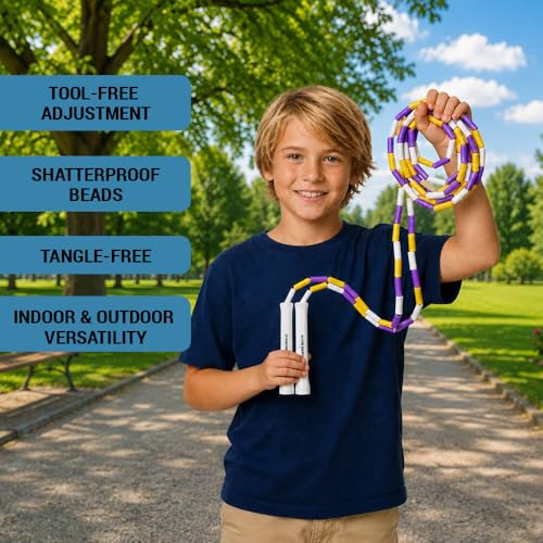 HEREROPE Jump Rope for Kids Ages 4-7 8-12, Hard Shatterproof Beads, Adjustable 7.2FT Tangle-Free Jump Rope for Boys Girls, School PE Fitness Outdoor Exercise - color: Yellow White