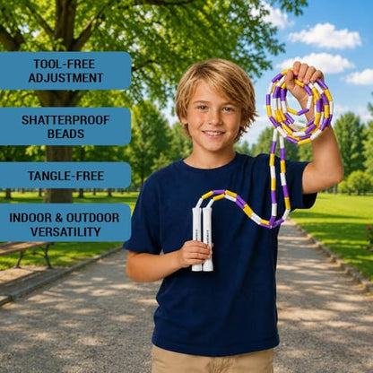 HEREROPE Jump Rope for Kids Ages 4-7 8-12, Hard Shatterproof Beads, Adjustable 7.2FT Tangle-Free Jump Rope for Boys Girls, School PE Fitness Outdoor Exercise - color: Yellow White