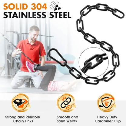 23.6" Gym Fitness Cable Extension Chain, 304 Stainless Steel Cable Machine Extension Accessory, Workout Chain for Home Gym Replacement, Weight Lifting, Triceps Exercise