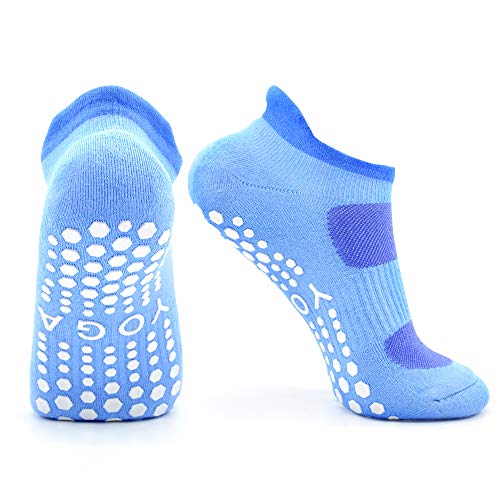 Busy Socks 2 Pack Women Ankle Non Slip Yoga Pilates Grip Socks with Cushion - color: 2 Pairs Black/Blue