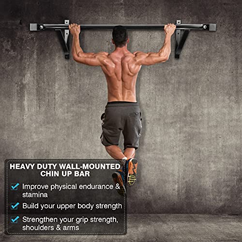 Pull Up Bar Wall Mounted Home Gym, 500lbs Capacity Heavy Duty Iron Chin Up Bar Upper Body Workout Bar for Strength Training Equipment, Fitness Exercise Frame for Indoor Outdoor Use