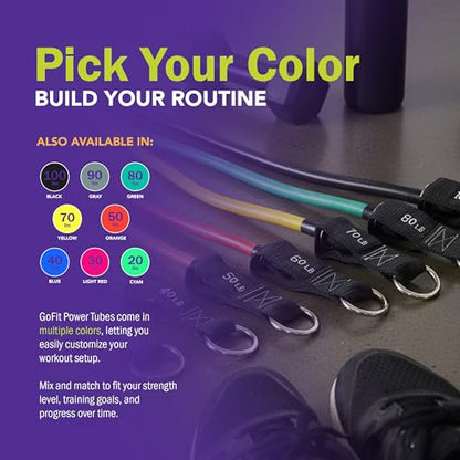 GoFit Pro-Grade Power Tubes with Handles - Resistance Tubes with Handles - Exercise Band - 30 lbs - Green - Body Building - Workout
