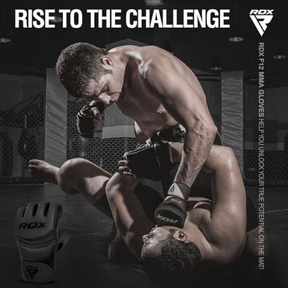 RDX MMA Gloves Grappling Sparring, Maya Hide Leather, Boxing Gloves Men Women Muay Thai Martial Arts Training, Half Finger Adjustable Mitts Wrist Support Kickboxing Cage Fighting Punching Bag Workout