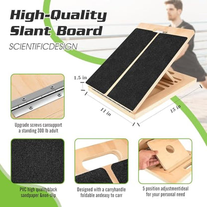 Calf Stretcher Slant Board，Wooden Portable Incline Board and Calf Stretcher, Stretch Board for Stretching Tight Calves or Plantar Fasciitis, Strength Training Equipment Leg Exercise Machines