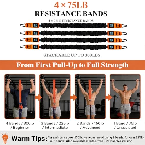 Pull Up Assist Bands Set of 4 Bands 300 Lbs - color: Orange